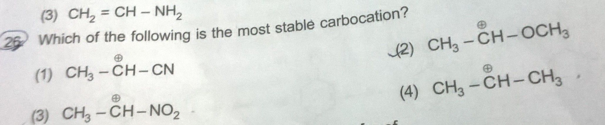 Question image for which of the following is the most stable carboca